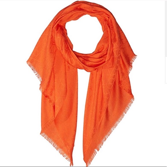 Calvin Klein CK Logo fringe scarf orange raw hem - Picture 8 of 8